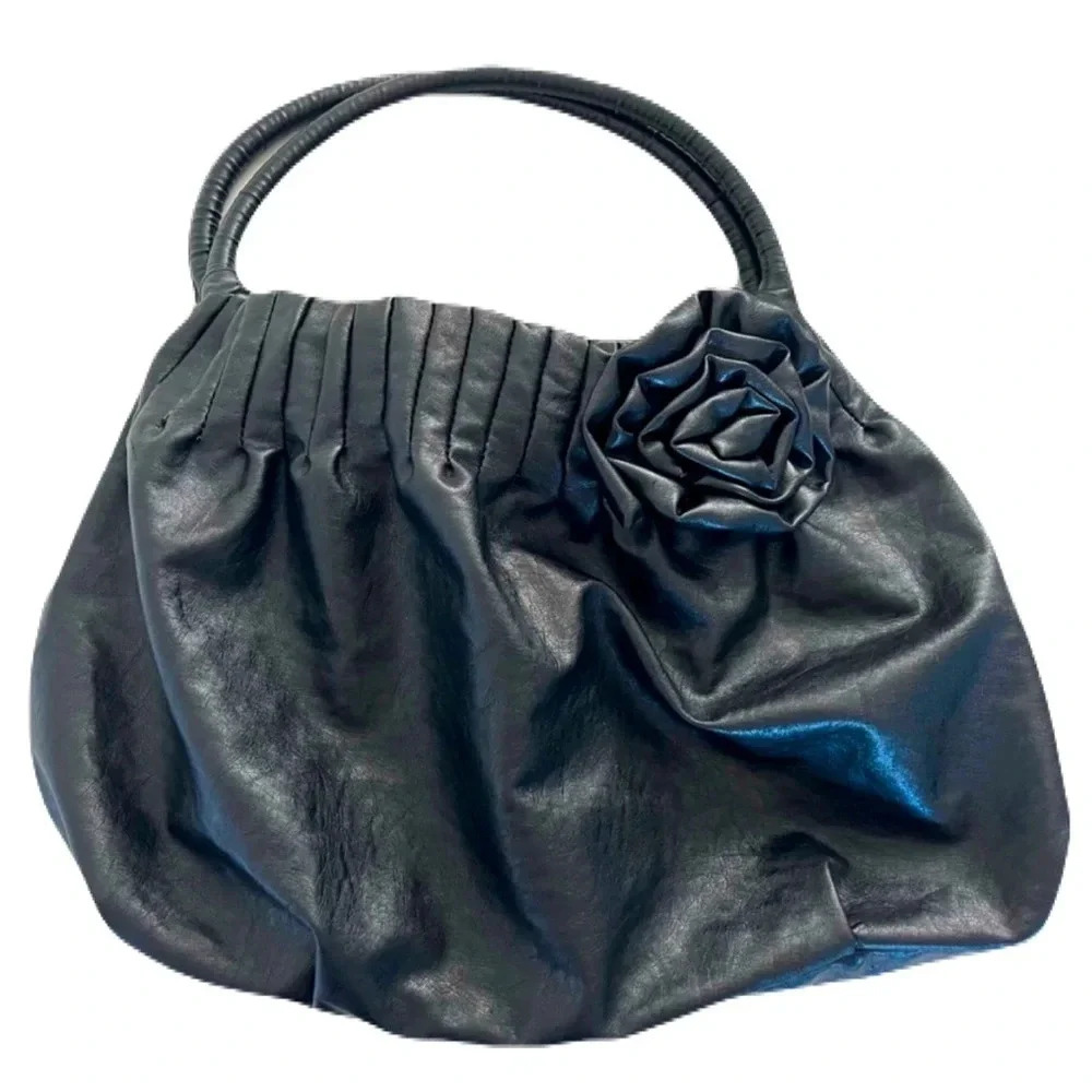 American Eagle/ Vegan  leather/ Rose appliqué/ Black lining w/ zippered pocket